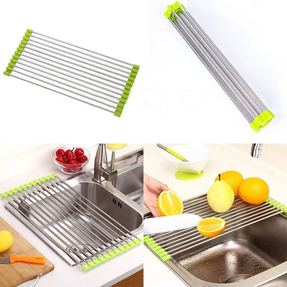 2064 Foldable Drain Rack Kitchen Sink Roll up Dish Drying Rack Portable Dish Rack