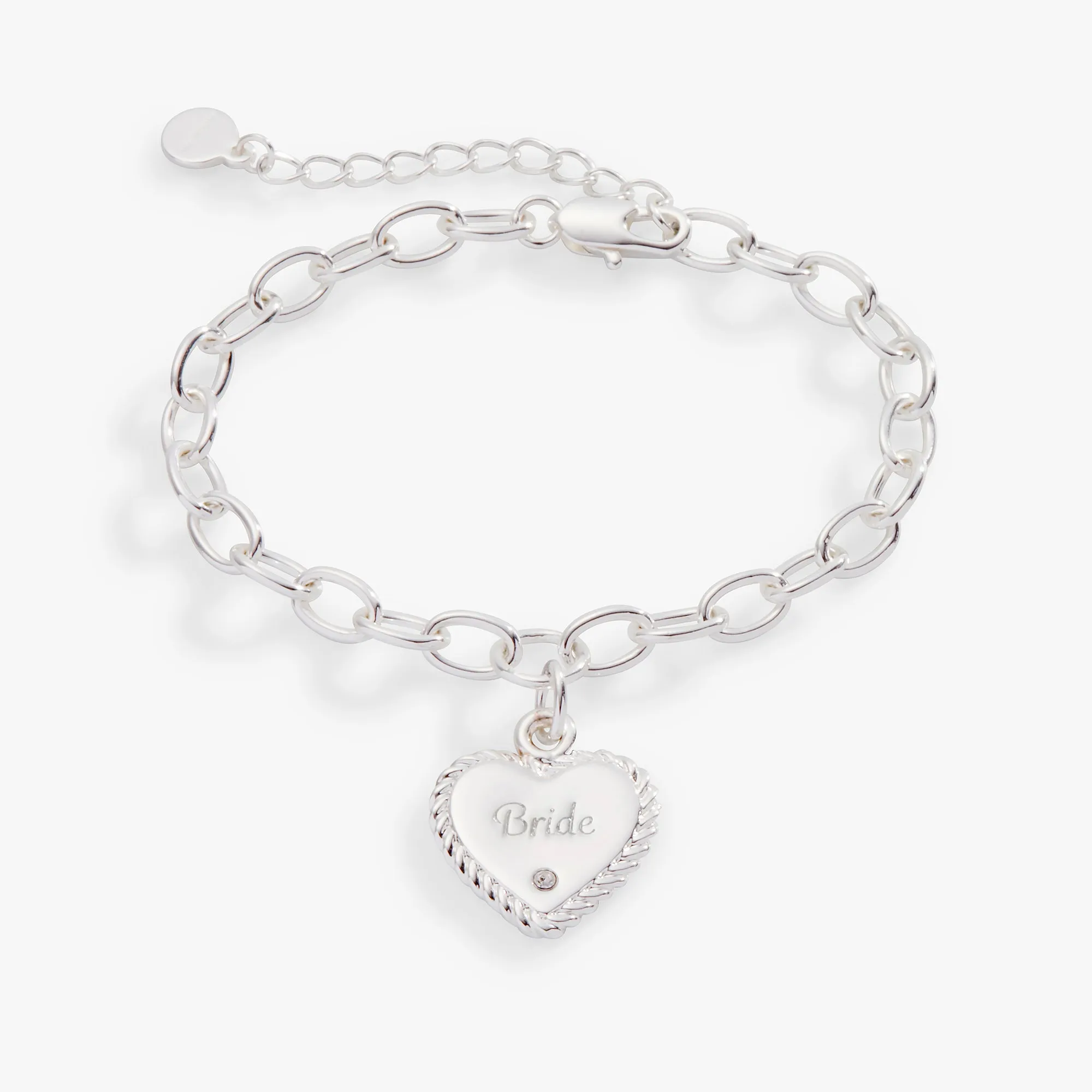 'Bride' Heart Charm Bracelet, Adjustable