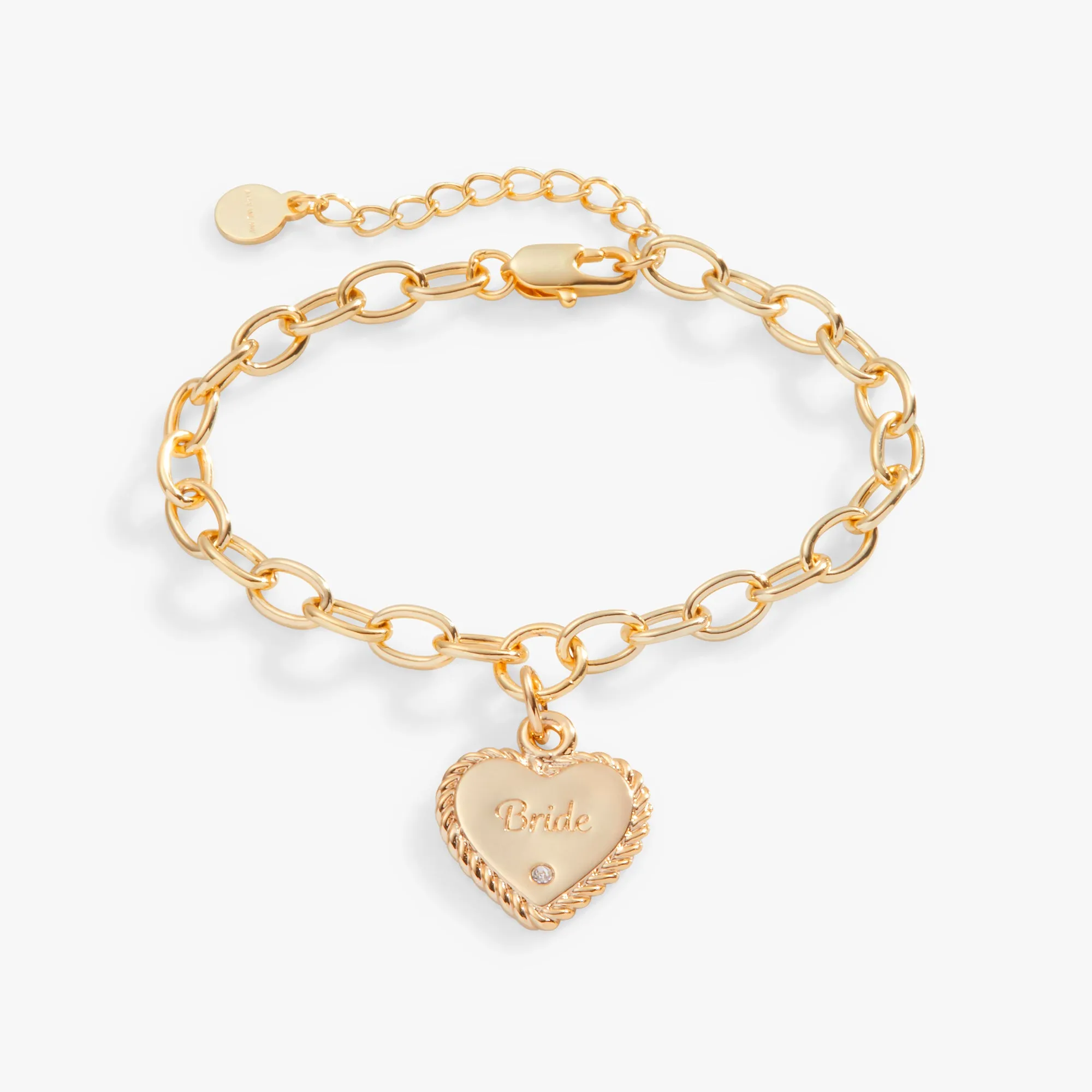 'Bride' Heart Charm Bracelet, Adjustable