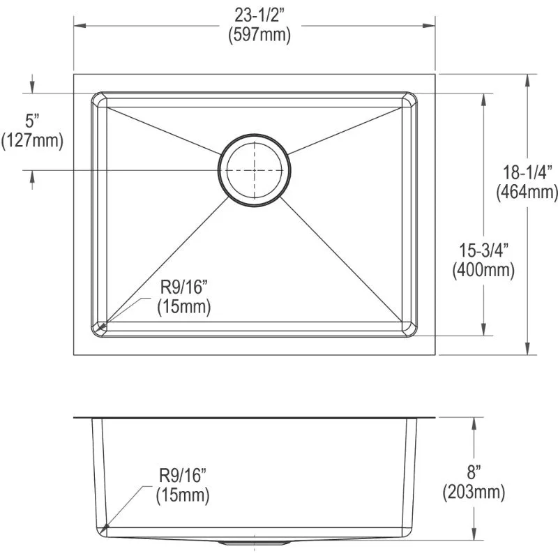 Crosstown 18.25" x 23.5" x 8" Stainless Steel Single-Basin Undermount Kitchen Sink Kit