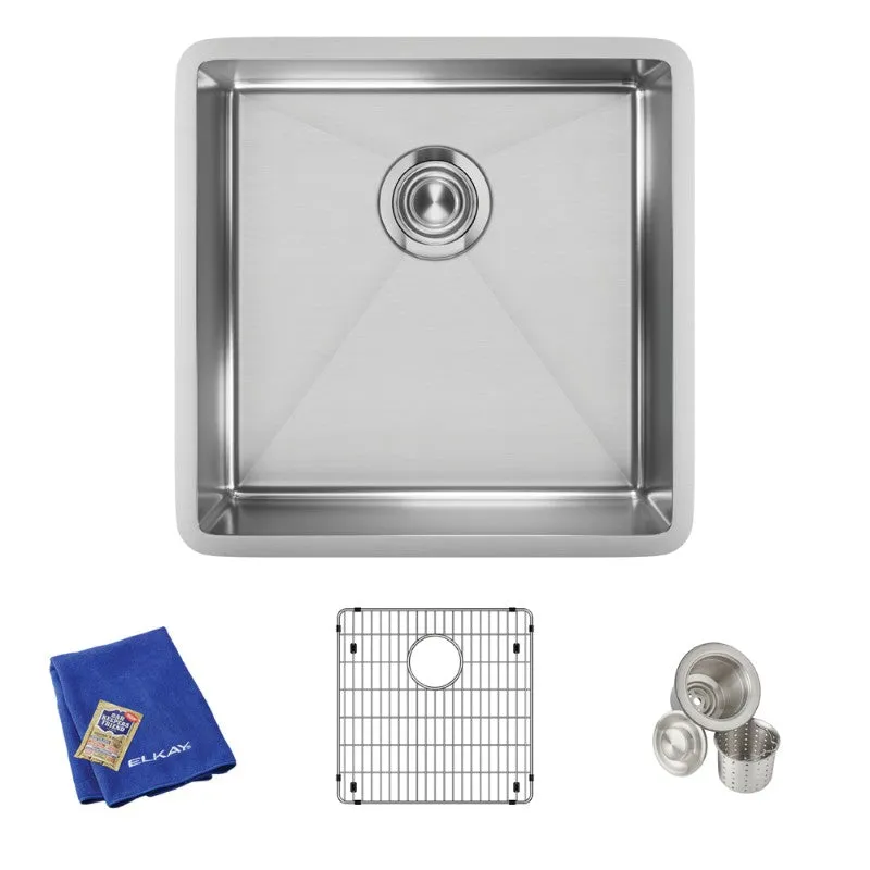 Crosstown 18.5" x 18.5" x 9" Stainless Steel Single-Basin Undermount Kitchen Sink Kit