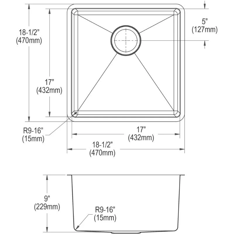 Crosstown 18.5" x 18.5" x 9" Stainless Steel Single-Basin Undermount Kitchen Sink Kit