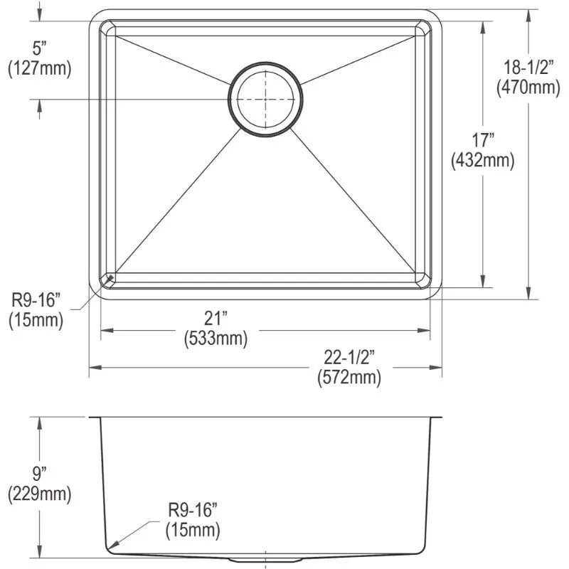 Crosstown 18.5" x 22.5" x 9" Stainless Steel Single-Basin Undermount Kitchen Sink