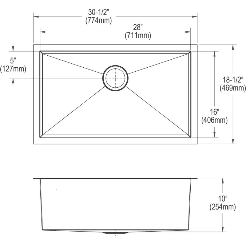 Crosstown 18.5" x 30.5" x 10" Stainless Steel Single-Basin Undermount Kitchen Sink Kit