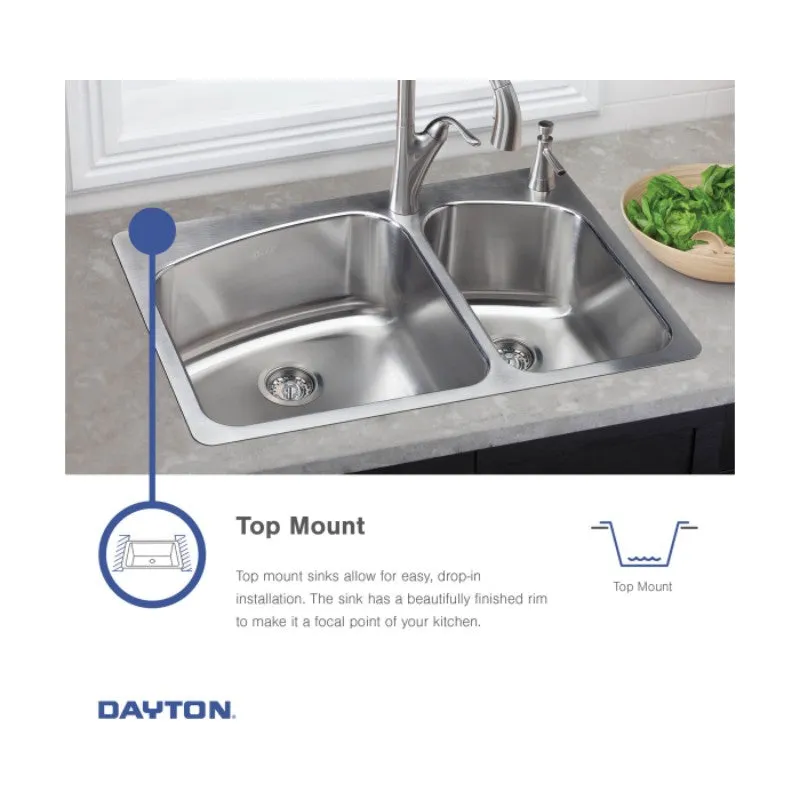 Dayton 21.25" x 25" x 5.38" Stainless Steel Single-Basin Drop-In Kitchen Sink - 1 Faucet Hole