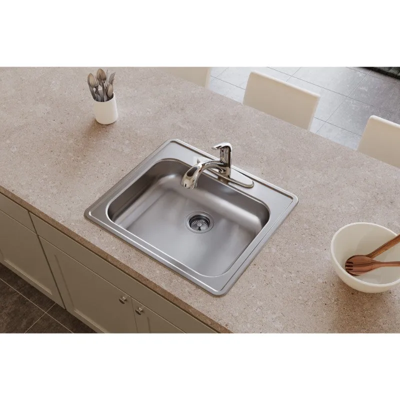 Dayton 21.25" x 25" x 5.38" Stainless Steel Single-Basin Drop-In Kitchen Sink - 1 Faucet Hole