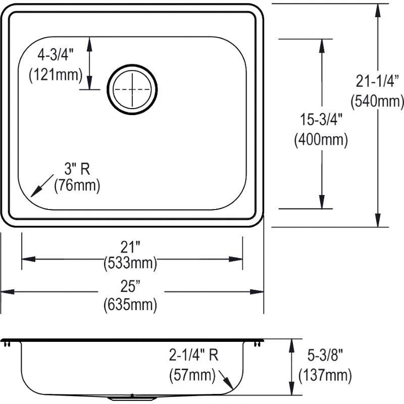 Dayton 21.25" x 25" x 5.38" Stainless Steel Single-Basin Drop-In Kitchen Sink - 1 Faucet Hole