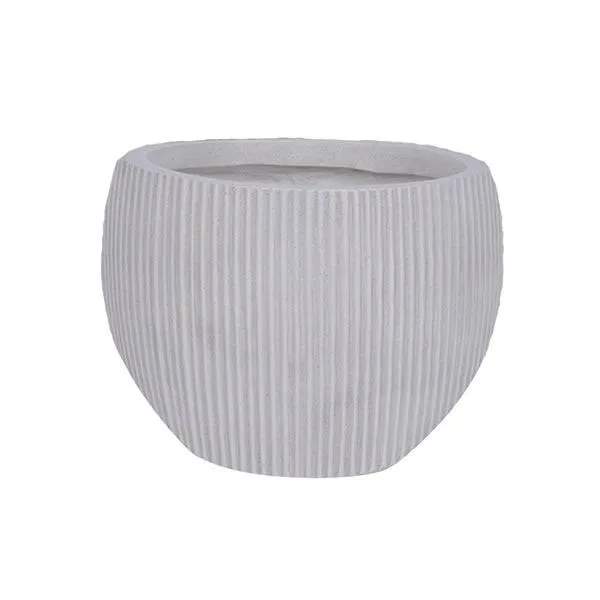 Fiberclay Ribbed Orb Planter - White - 12-inch