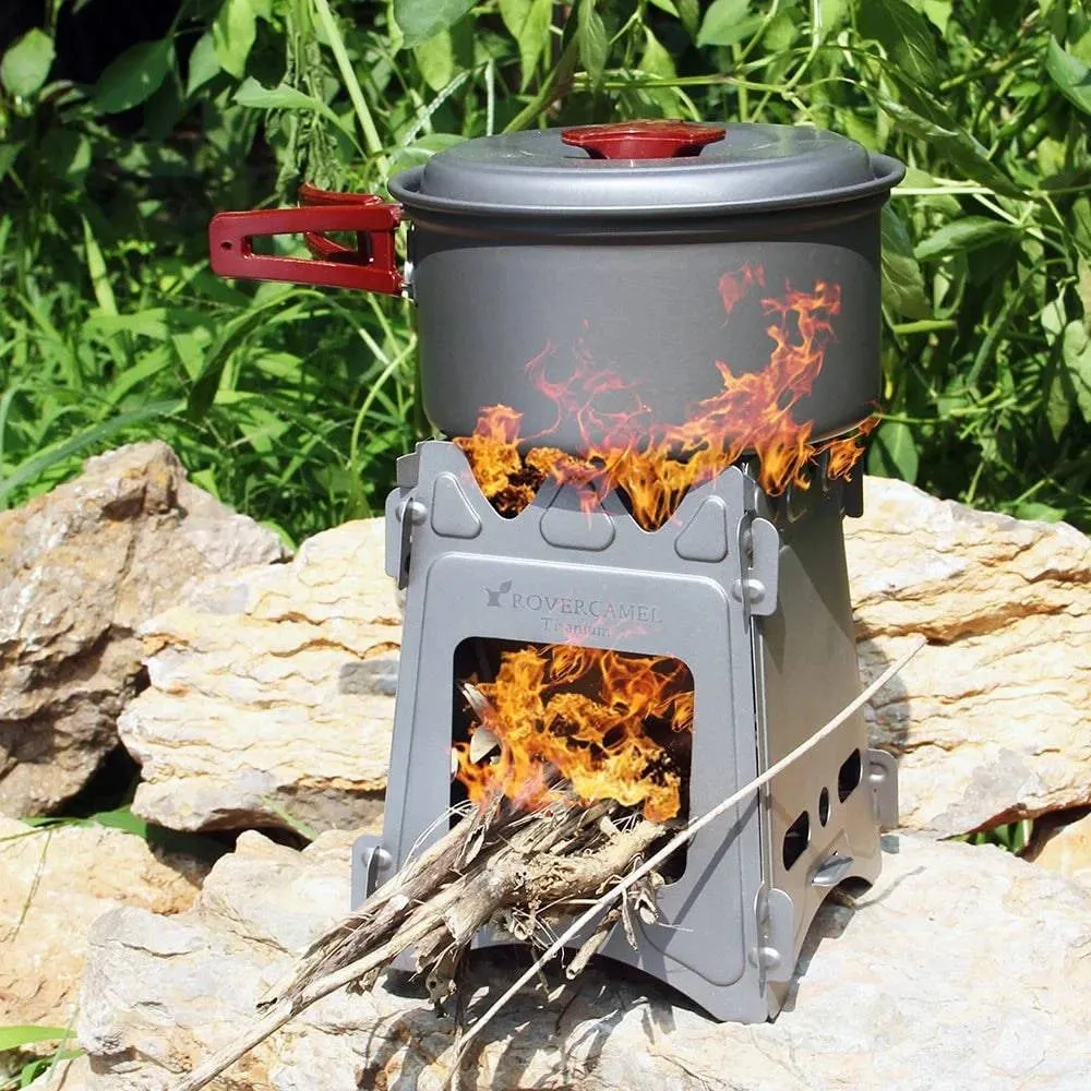 Folding Titanium Wood Stove Portable Camping Stove Wood Burners Backpacking Outdoor Stove for Survival Cooking Picnic Hunting