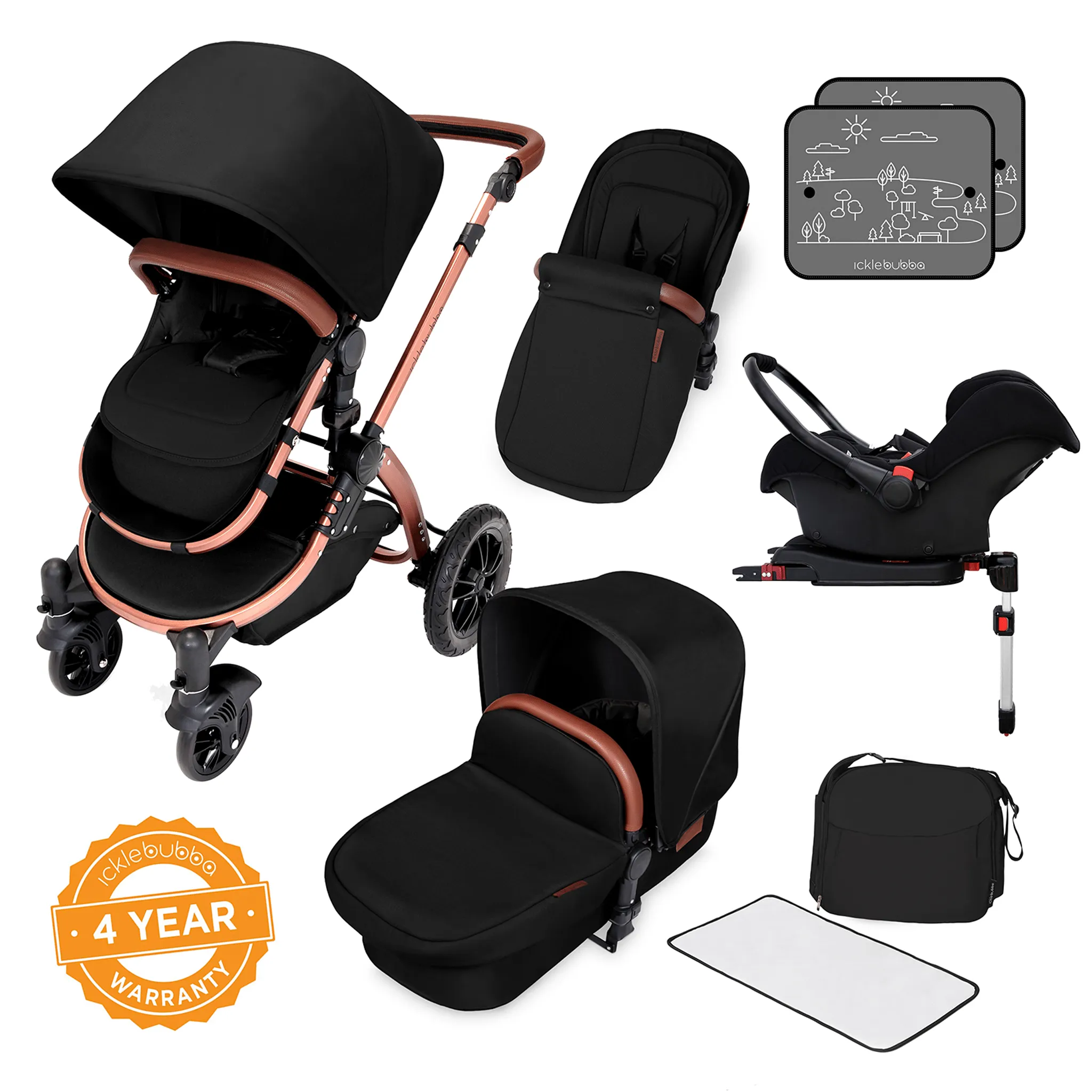 Ickle Bubba Stomp V4 Galaxy Travel System with ISOFIX Base Bronze/Midnight