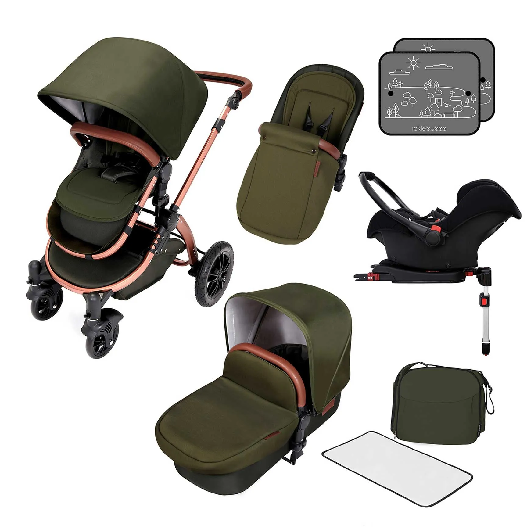 Ickle Bubba Stomp V4 Galaxy Travel System with ISOFIX Base Bronze/Woodland