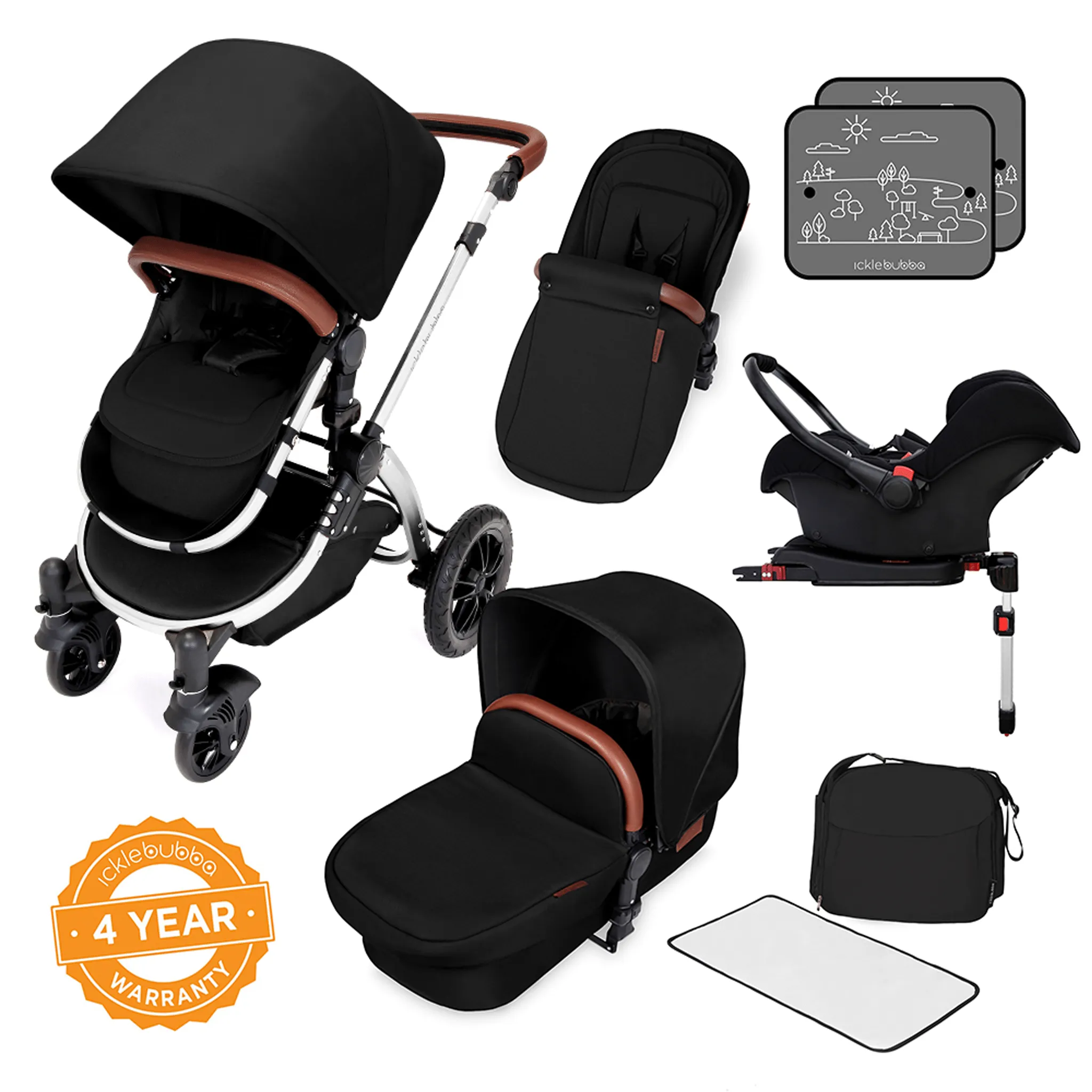 Ickle Bubba Stomp V4 Galaxy Travel System with ISOFIX Base Chrome/Midnight