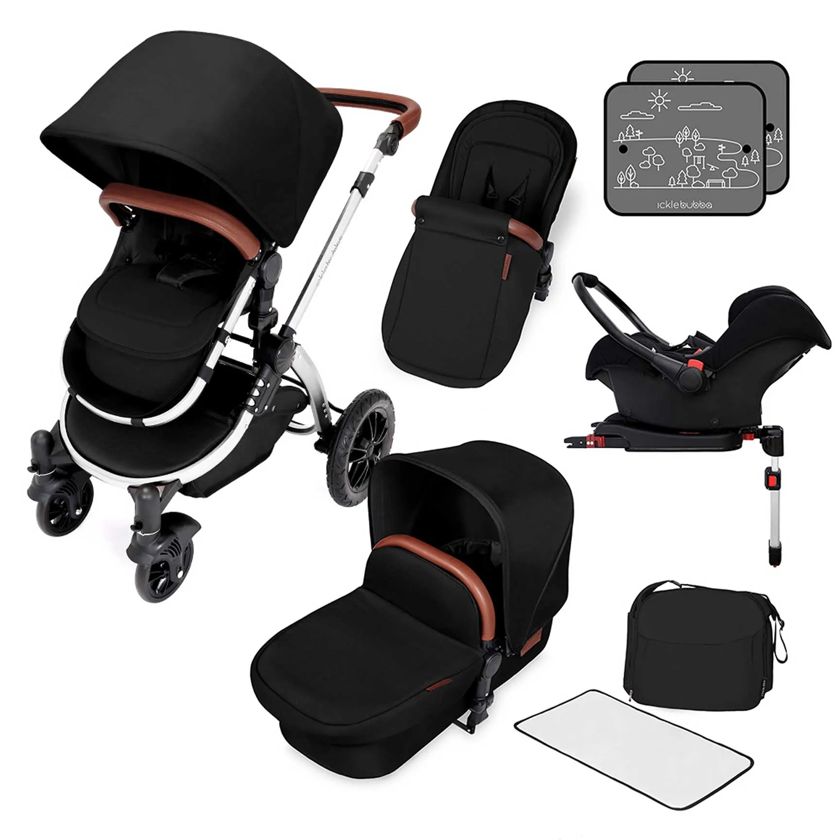 Ickle Bubba Stomp V4 Galaxy Travel System with ISOFIX Base Chrome/Midnight