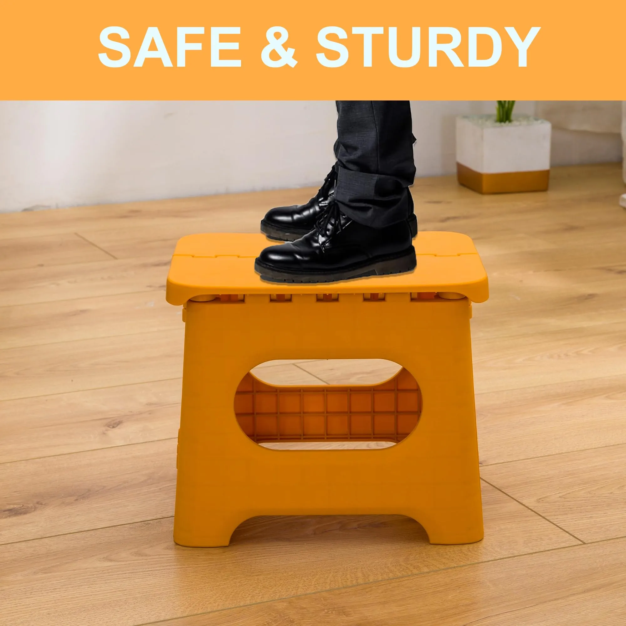 Kuber Industries (Set of 2) Small Folding Stool for Sitting - Plastic Foldable & Portable Step Stool for Kids - Orange