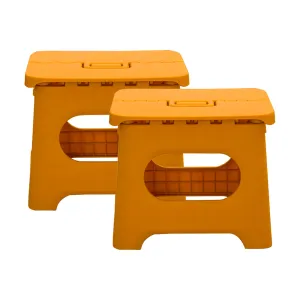 Kuber Industries (Set of 2) Small Folding Stool for Sitting - Plastic Foldable & Portable Step Stool for Kids - Orange