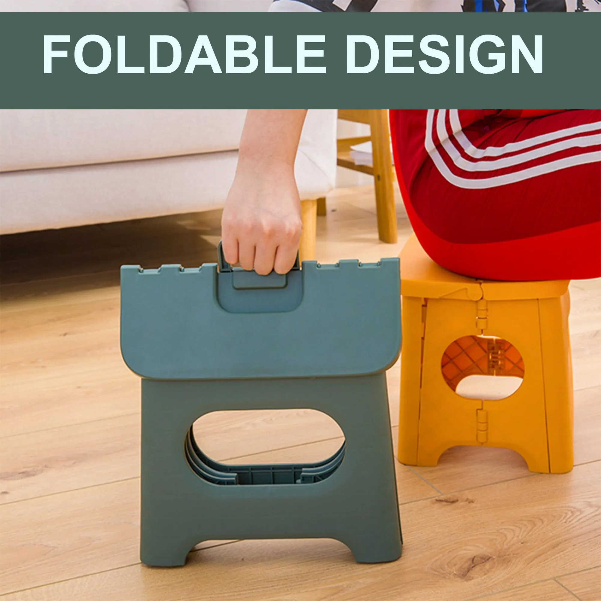 Kuber Industries (Set of 3) Small Folding Stool for Sitting - Plastic Foldable & Portable Step Stool for Kids - Green