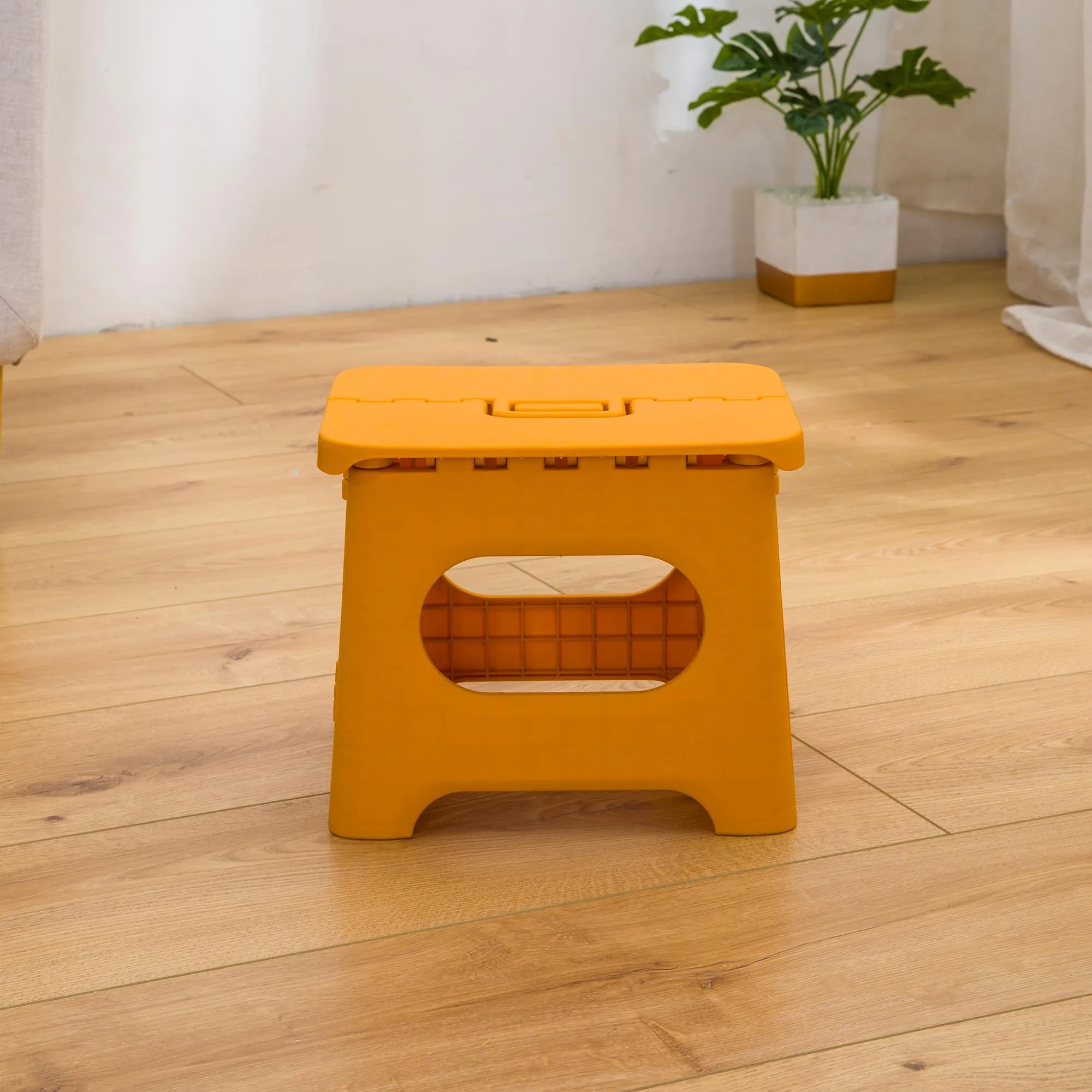 Kuber Industries (Set of 5) Small Folding Stool for Sitting - Plastic Foldable & Portable Step Stool for Kids - Orange