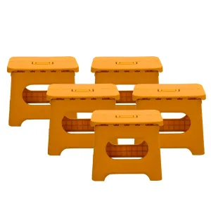 Kuber Industries (Set of 5) Small Folding Stool for Sitting - Plastic Foldable & Portable Step Stool for Kids - Orange