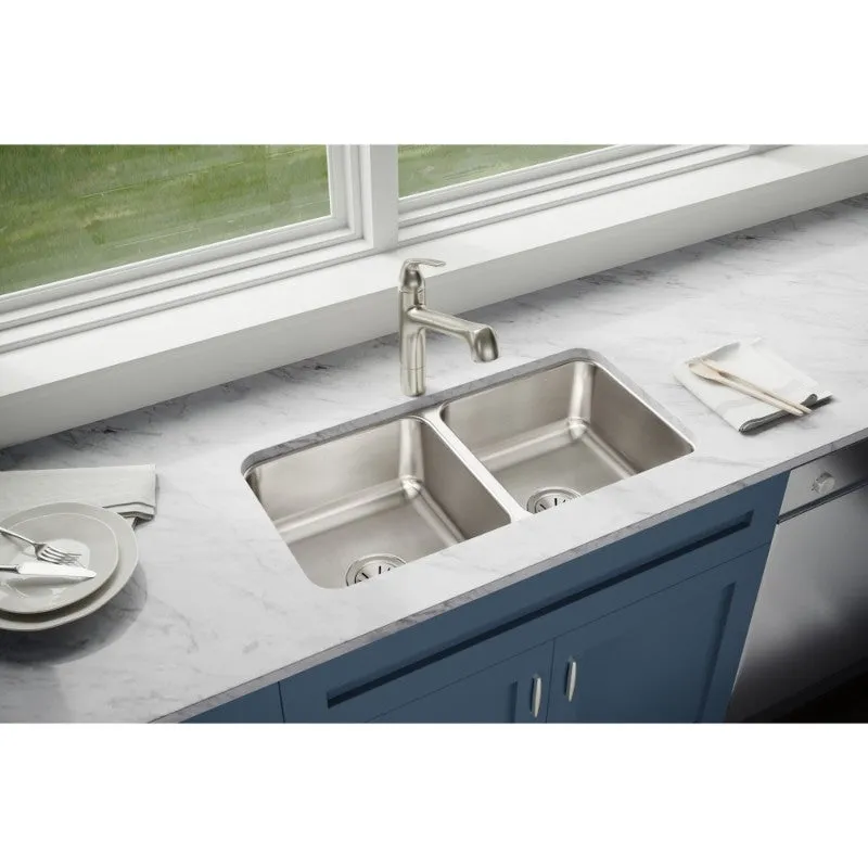 Lustertone Classic 16.5" x 31.75" x 7.5" Stainless Steel Double-Basin Undermount Kitchen Sink