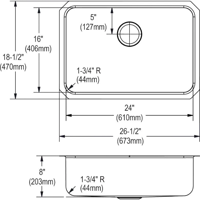 Lustertone Classic 18.5" x 26.5" x 8" Stainless Steel Single-Basin Undermount Kitchen Sink