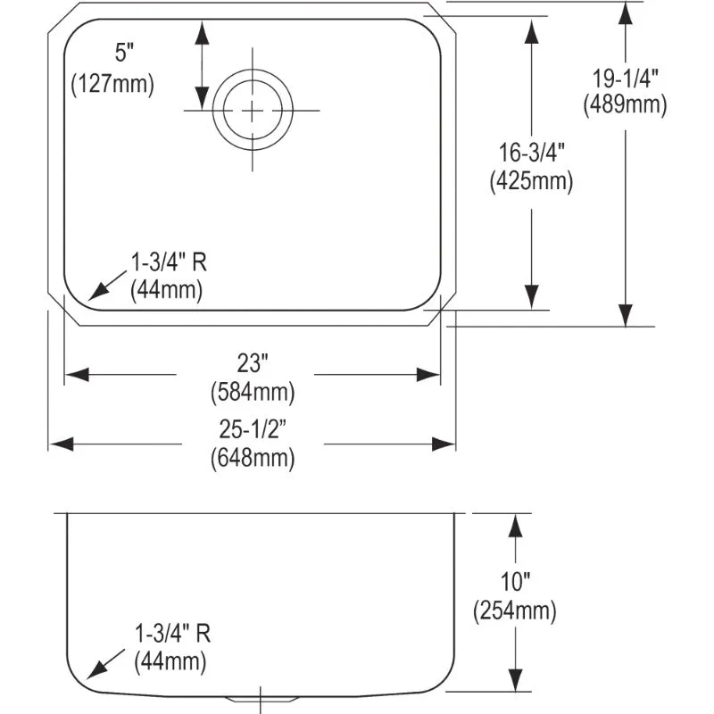 Lustertone Classic 19.25" x 25.5" x 10" Stainless Steel Single-Basin Undermount Kitchen Sink