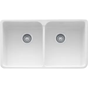 Manor House 35.63" Fireclay Double Basin Apron Front Kitchen Sink in White