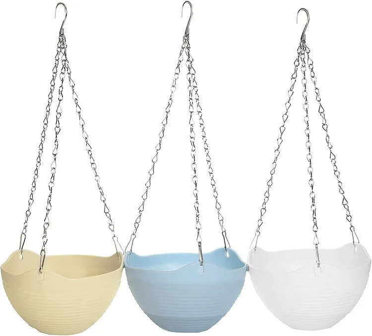 Multi Colored Self-Watering Flower Pot (Blue, Yellow, White), Set of 3