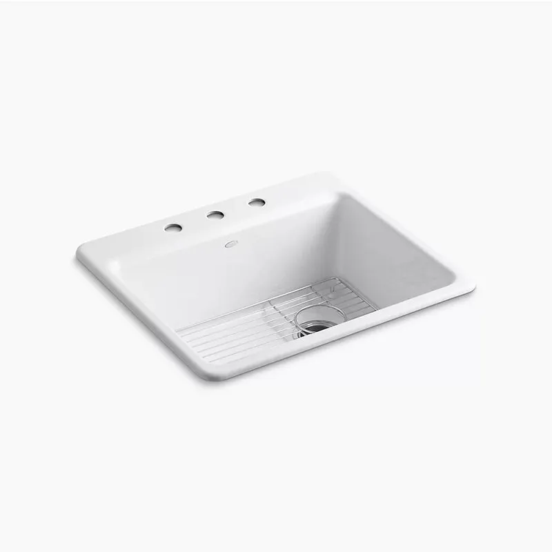 Riverby 22" x 25" x 9.63" Enameled Cast Iron Single Basin Drop-In Kitchen Sink in White - Centerset Faucet Holes