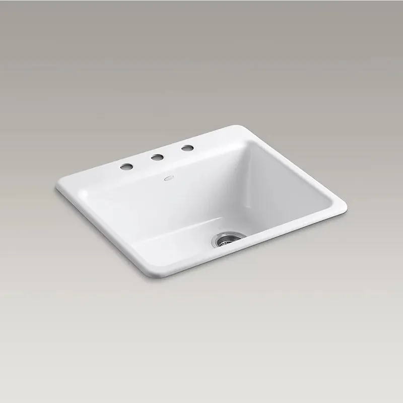 Riverby 22" x 25" x 9.63" Enameled Cast Iron Single Basin Drop-In Kitchen Sink in White - Centerset Faucet Holes