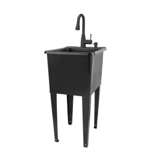 Tehila Space Saver Freestanding Black Utility Sink with Black Finish Low-Profile Pull-Down Faucet