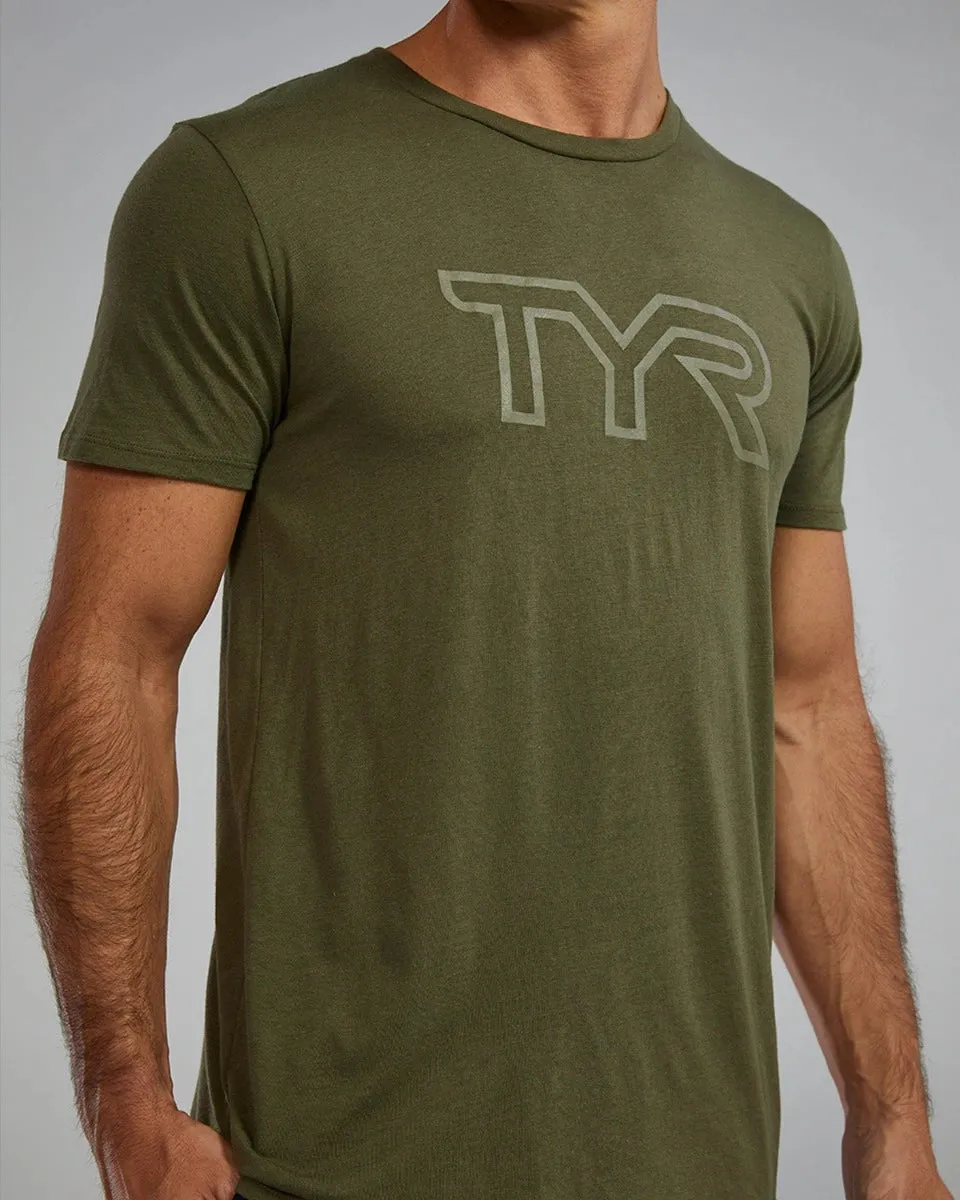 TYR Ultrasoft Lightweight Tri Blend Tech Tee - Big Logo Olive Night