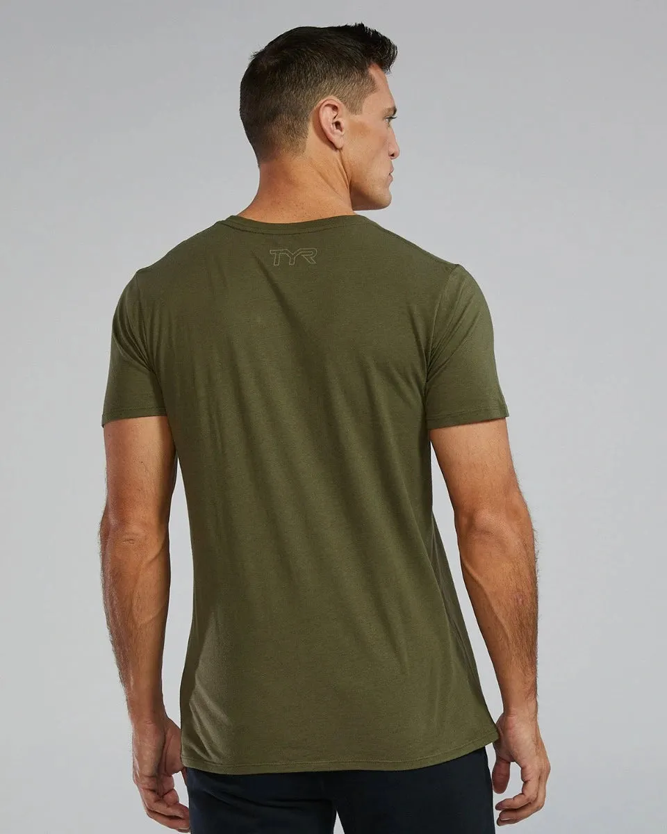 TYR Ultrasoft Lightweight Tri Blend Tech Tee - Big Logo Olive Night