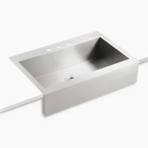 Vault 24.31" x 35.75" x 9.31" Stainless Steel Single-Basin Farmhouse Kitchen Sink - 4 Faucet Holes