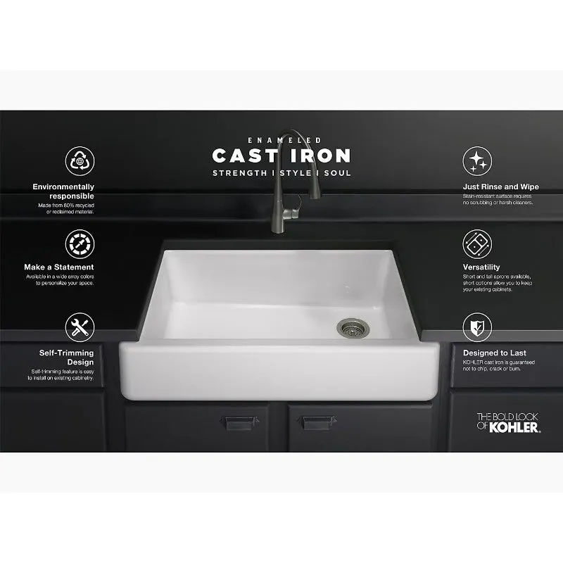 Whitehaven 21.56" x 29.69" x 9.63" Enameled Cast Iron Single Basin Farmhouse Apron Kitchen Sink in White